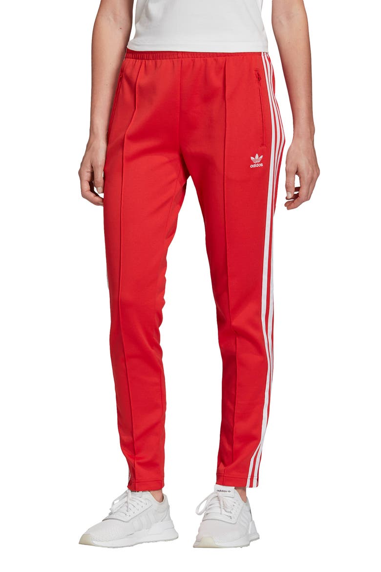 3-Stripes Track Pants, Main, color, LUSH RED/ WHITE
