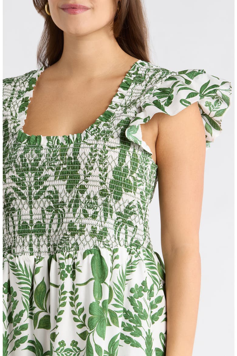 Double Ruffle Smocked Bodice Midi Sundress, Alternate, color, WHITE/ GREEN