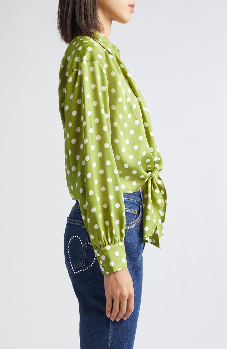 Cinq à Sept Camille Polka Dot Marianna Tie Front Top, Alternate, color, Pickle/ Ivory