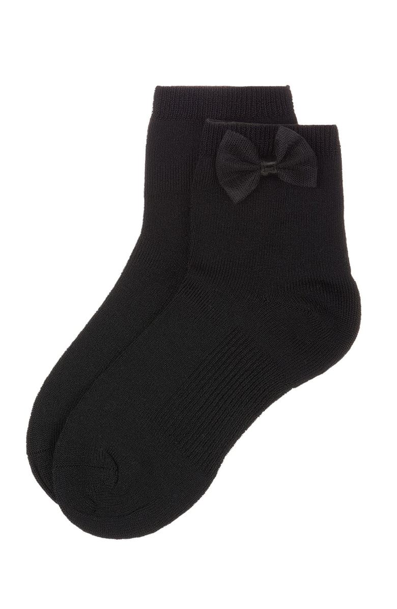 MeMoi Kid's Bow-Trimmed Mercerized Cotton Rich Ankle Sock, Alternate, color, Black