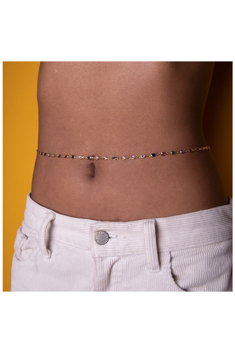 Rainbow Crystal Station Belly Chain, Alternate, color, GOLD