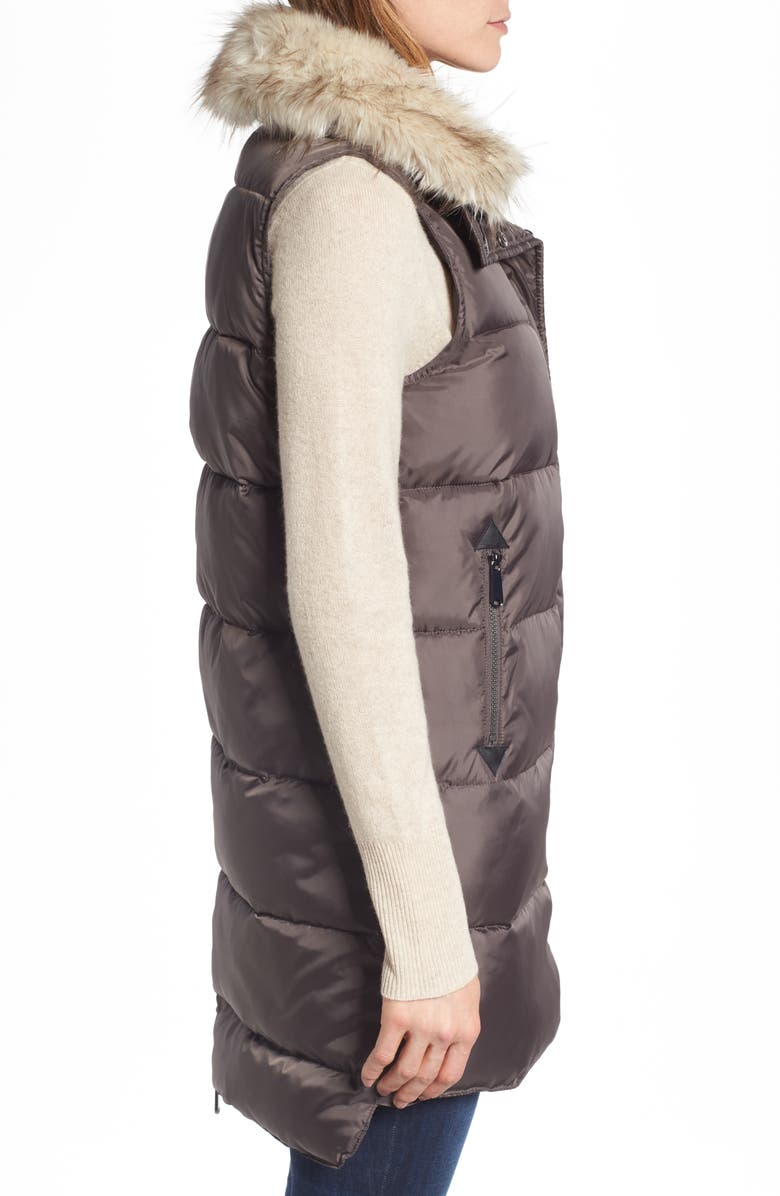 Sam Edelman Faux Fur Trim Long Quilted Vest, Alternate, color, 