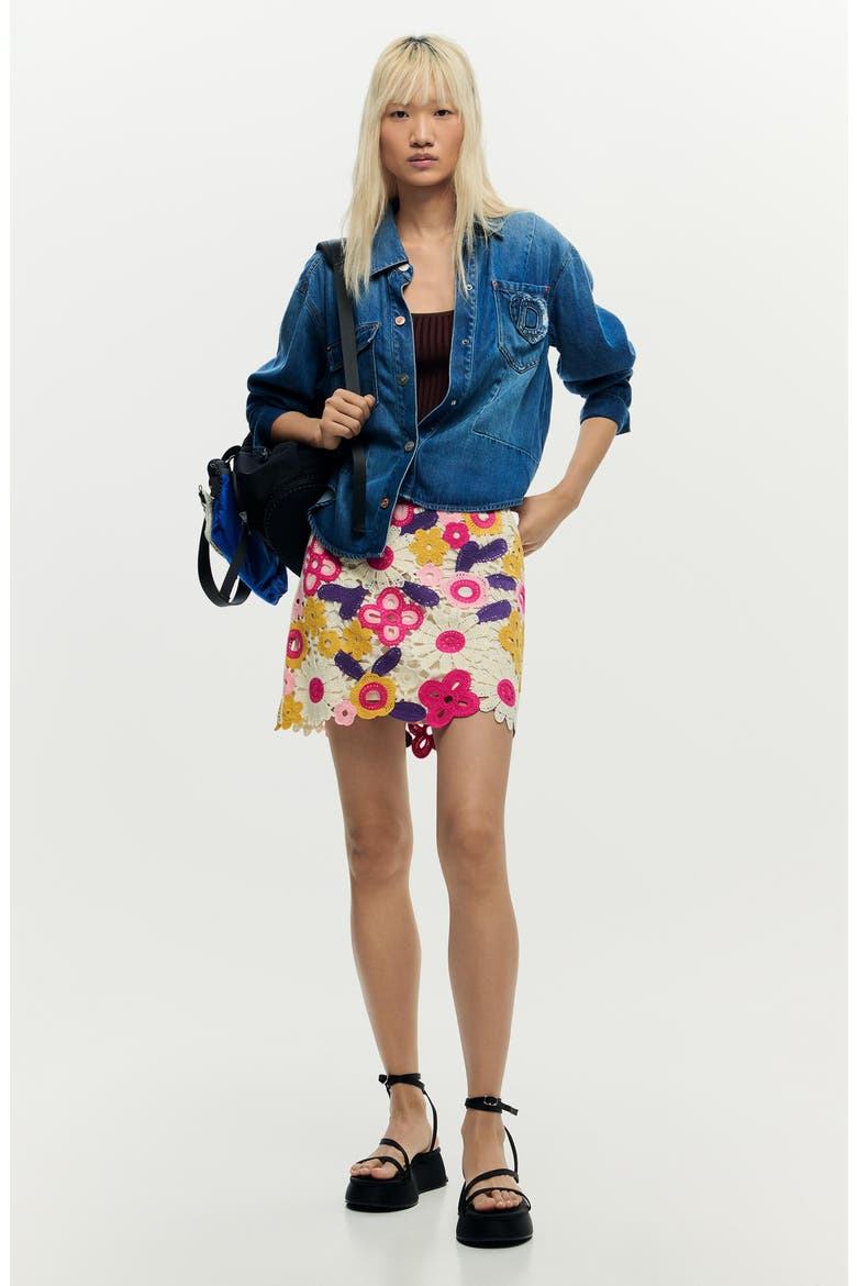 Floral Crochet Miniskirt, Alternate, color, OFF WHITE