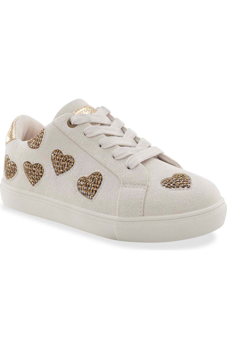Kurt Geiger London Kids' Mini Lane Love Crystal Heart Sneaker, Main, color, Bone/ Gold