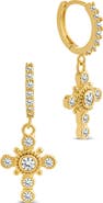 Sterling Forever Lisbeth Micro Hoop Cubic Zirconia Cross Drop Earrings