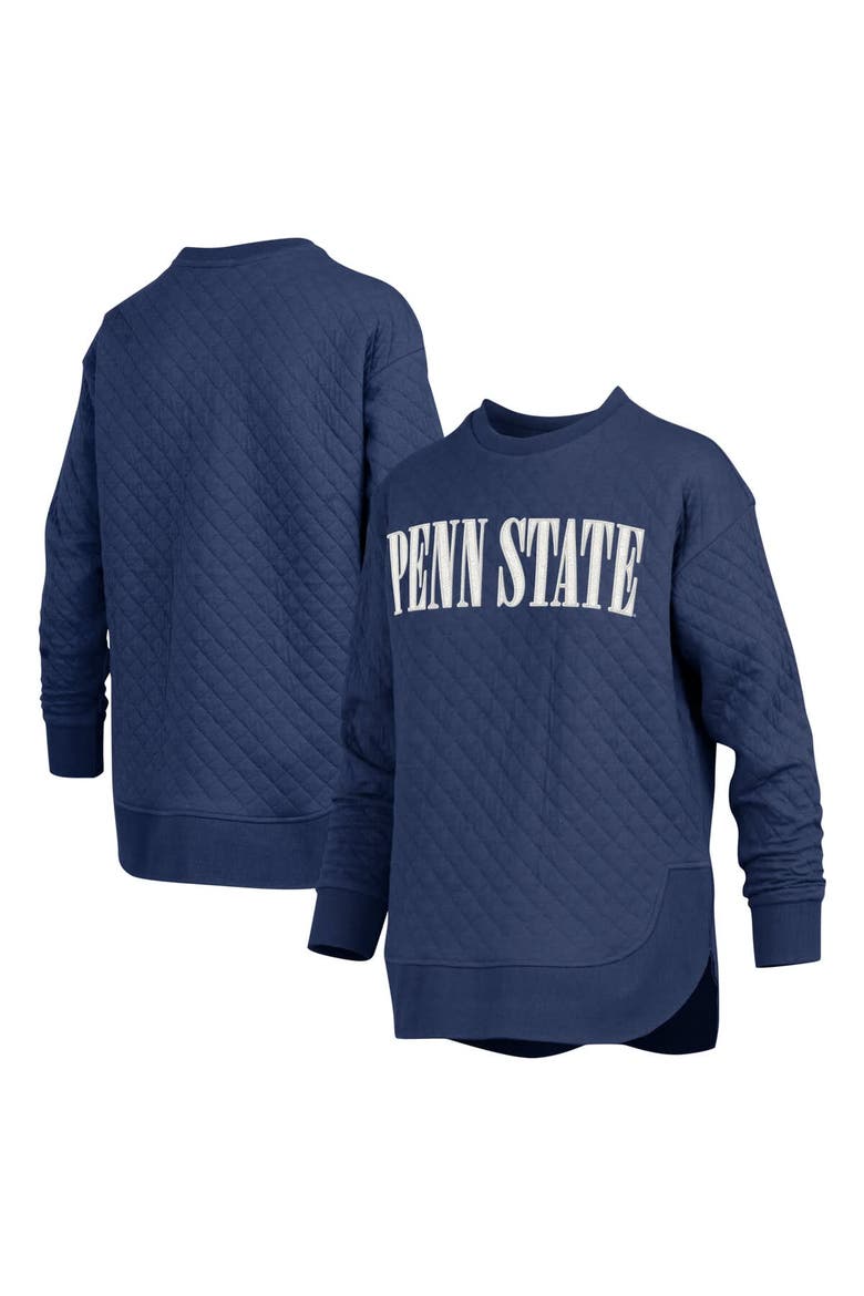 Women's Pressbox Navy Penn State Nittany Lions Quilted Long Sleeve Pullover Sweatshirt, Main, color, Navy