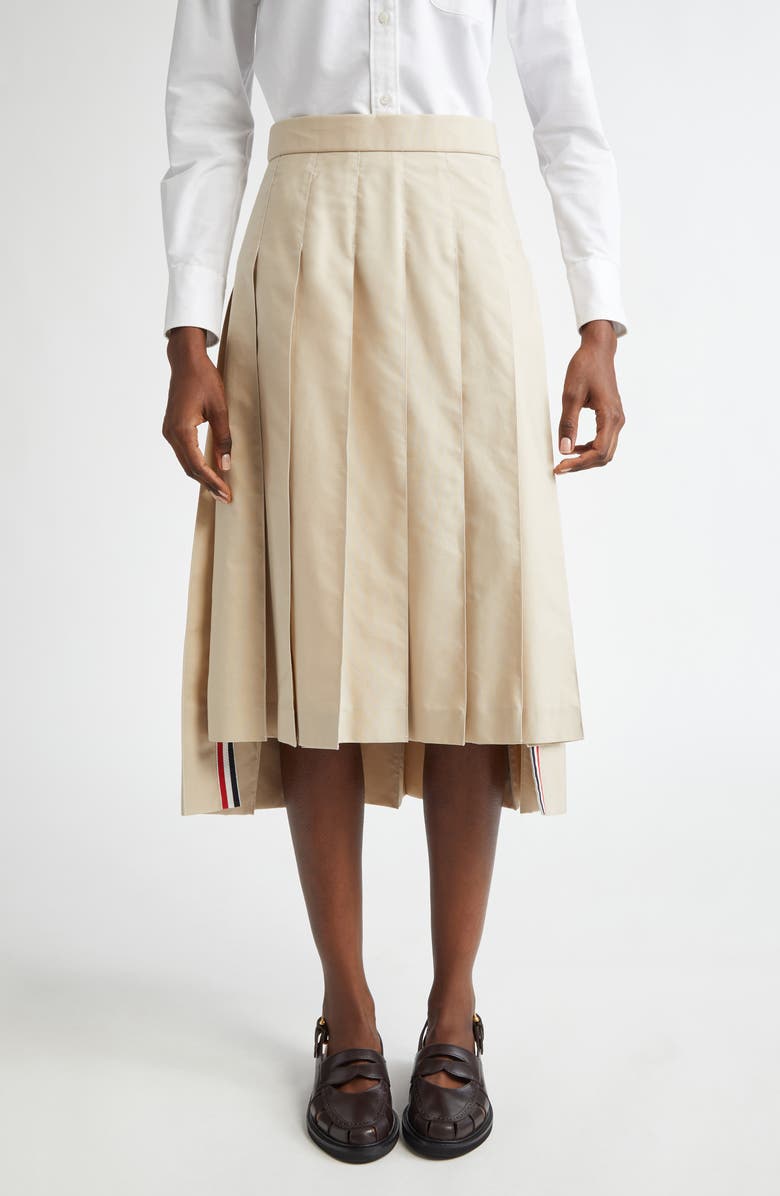 Thom Browne Drop Back Pleated Skirt, Main, color, Khaki