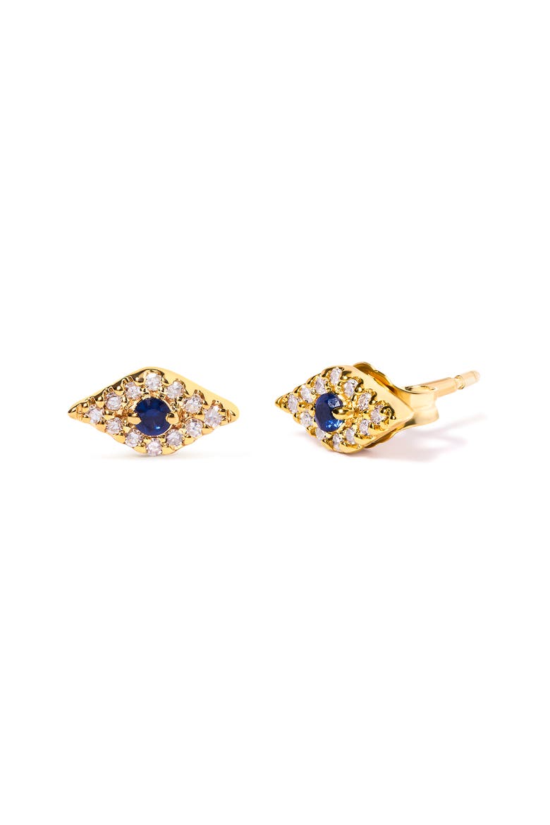10K Yellow Gold Blue Sapphire and Diamond Accent Evil Eye Stud Earring, Alternate, color, Yellow