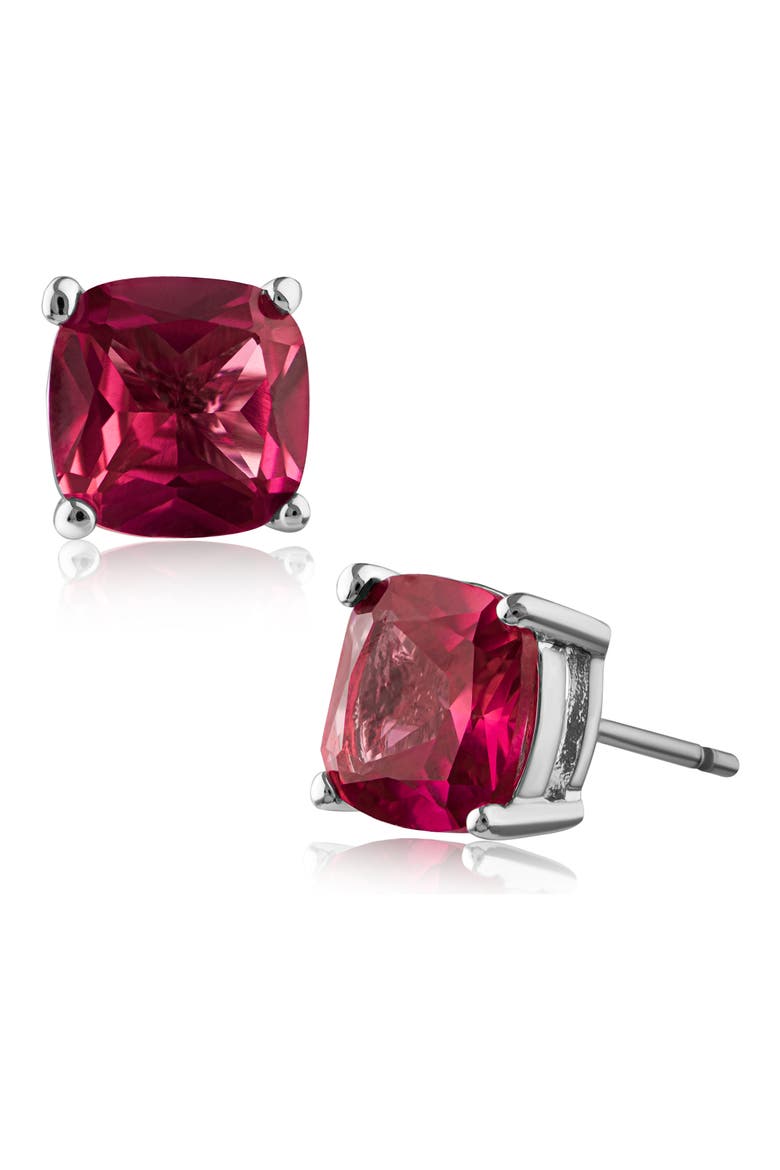 Cushion Cut CZ Stud Earrings, Main, color, GARNET/ SILVER