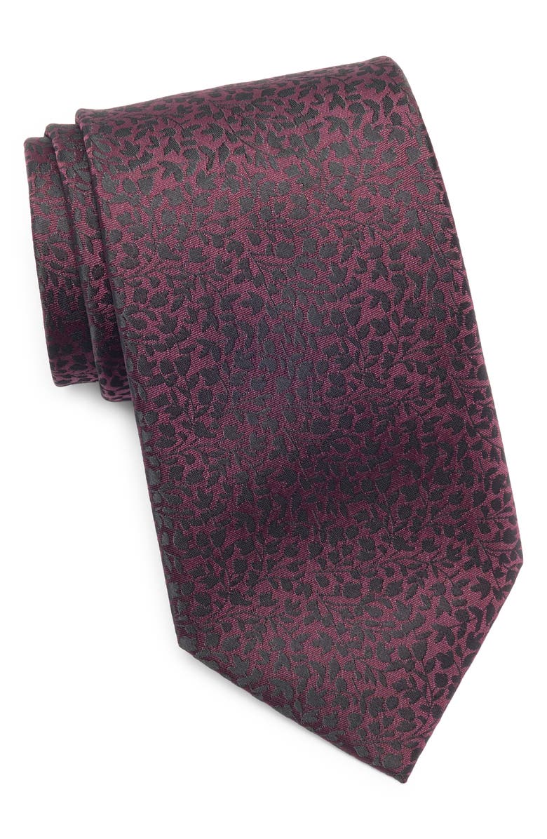 TOM BAINE Leaf Jacquard Tie, Main, color, Burgundy