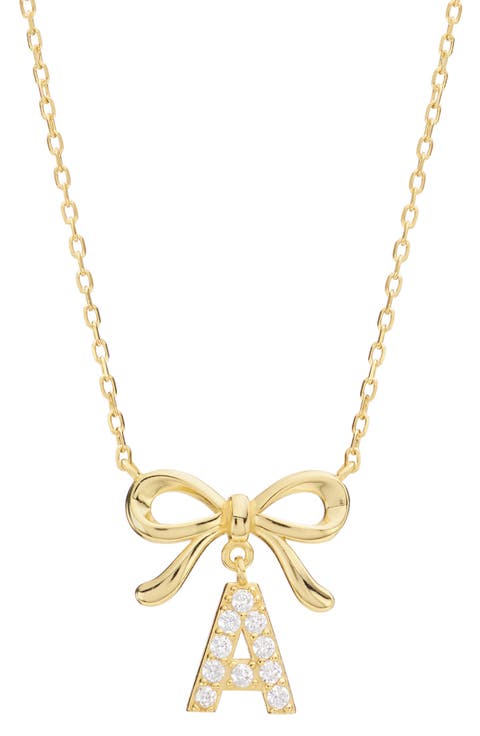 Cubic Zirconia Bow Initial Pendant Necklace