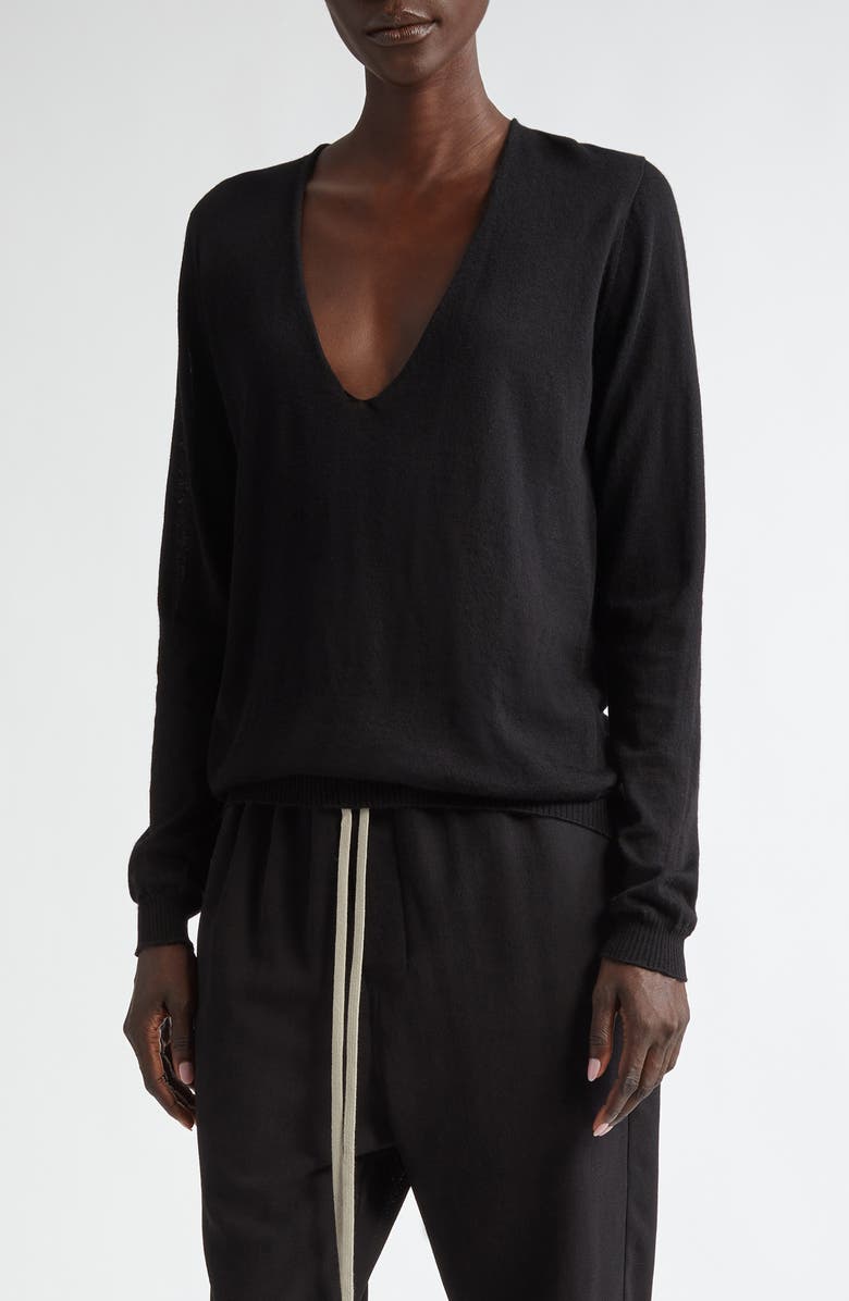 Rick Owens Maglia Wool V-Neck Sweater, Main, color, 