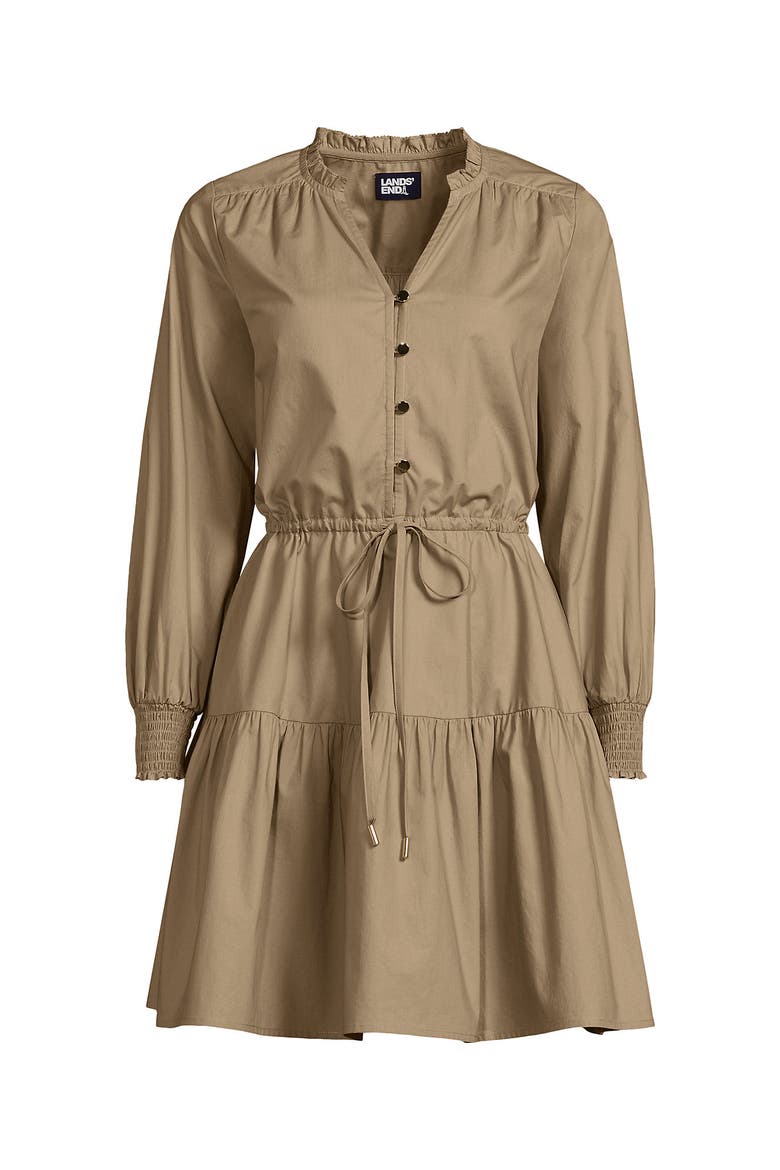 Long Sleeve Cotton Poplin Mini Popover Dress, Alternate, color, Desert Tan