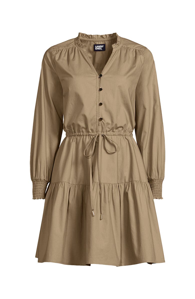 Lands' End Long Sleeve Cotton Poplin Mini Popover Dress, Alternate, color, Desert Tan