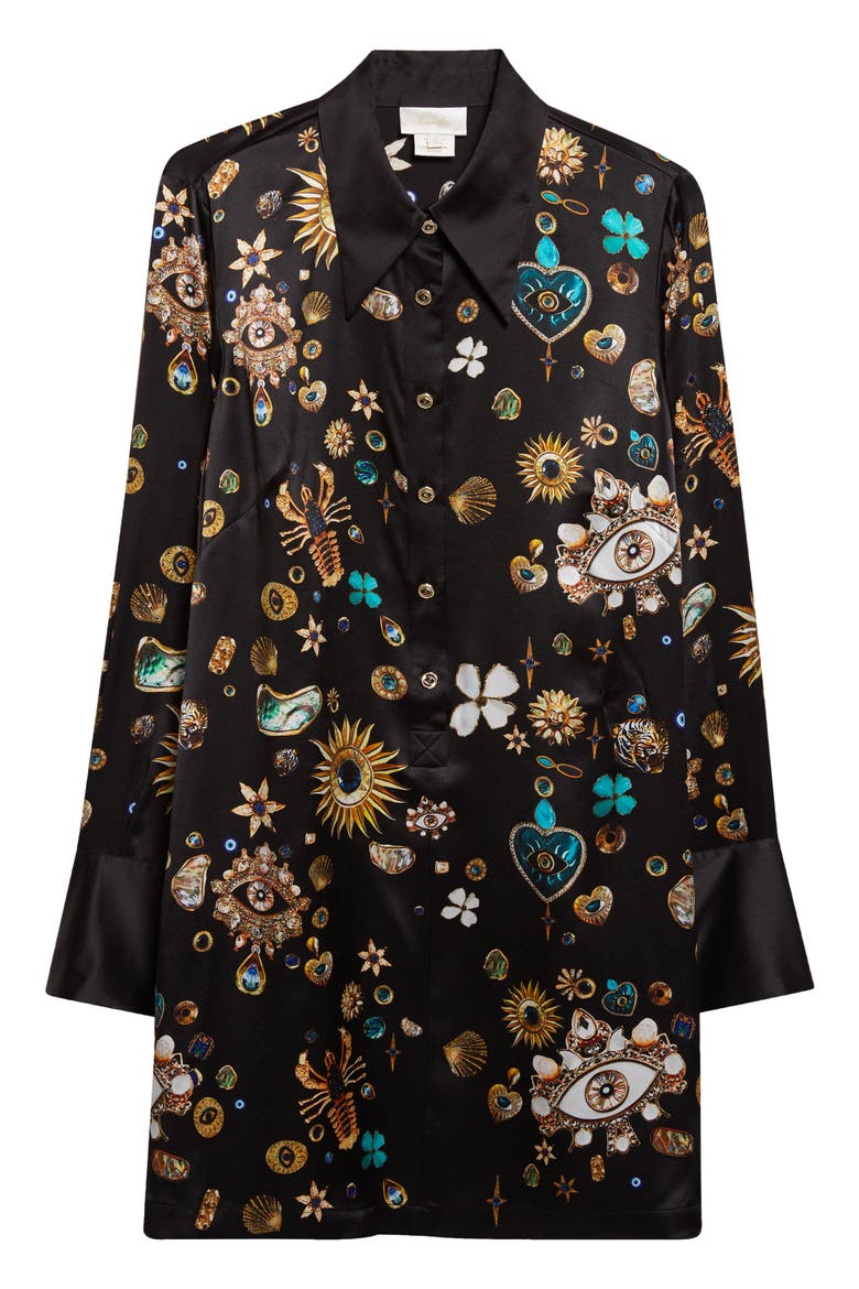 Amulets & Alchemy Print Long Sleeve Silk Satin Shirtdress, Alternate, color, AMULETS AND ALCHEMY