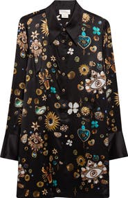Camilla Amulets & Alchemy Print Long Sleeve Silk Satin Shirtdress