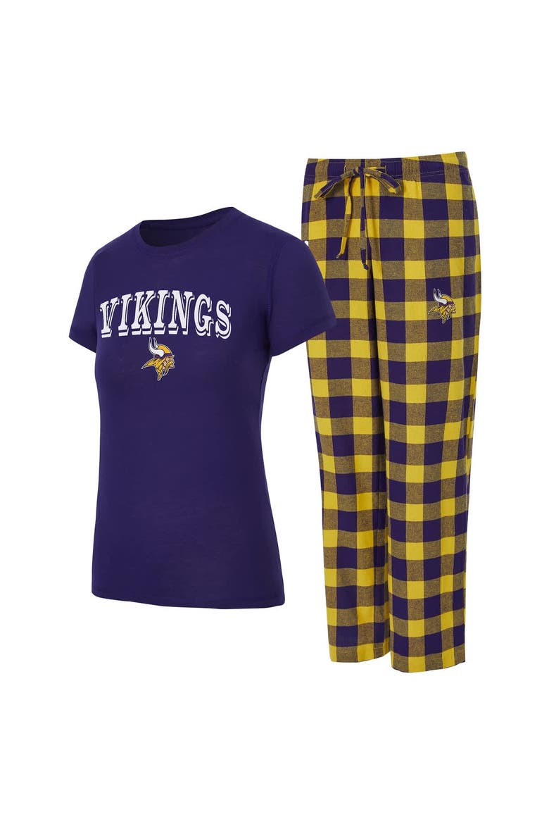 Women's Concepts Sport  Purple/Gold Minnesota Vikings Avondale T-Shirt & Pants Flannel PJ Set, Main, color, Purple