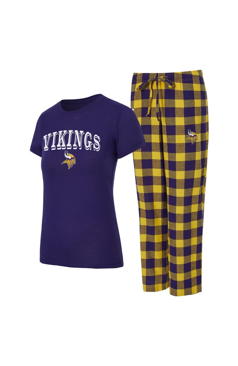 CONCEPTS SPORT Women's Concepts Sport Purple/Gold Minnesota Vikings Avondale T-Shirt & Pants Flannel PJ Set, Main, color, Purple