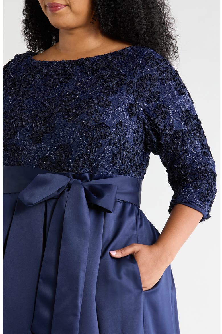 Floral Embroidered Gown, Alternate, color, NAVY