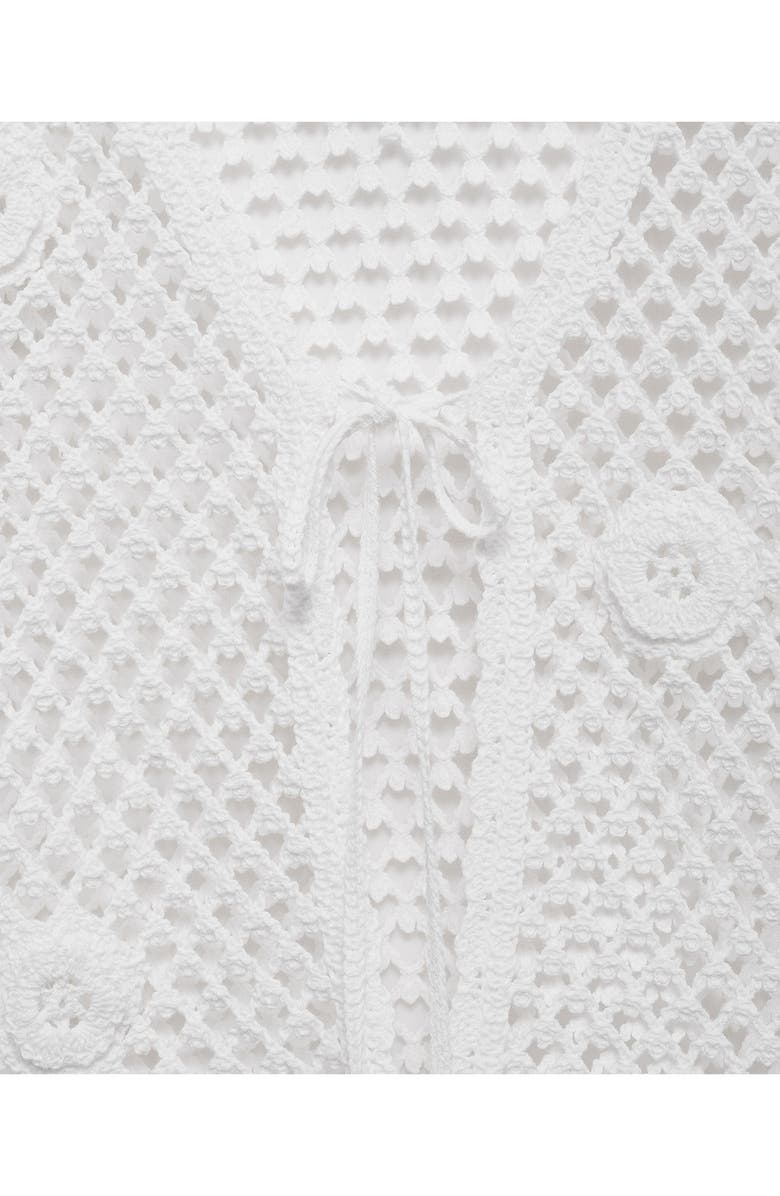 MANGO Floral Tie Front Cotton Blend Cardigan, Alternate, color, White