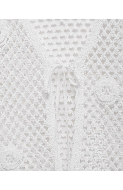 Mango Floral Tie Front Cotton Blend Cardigan In White