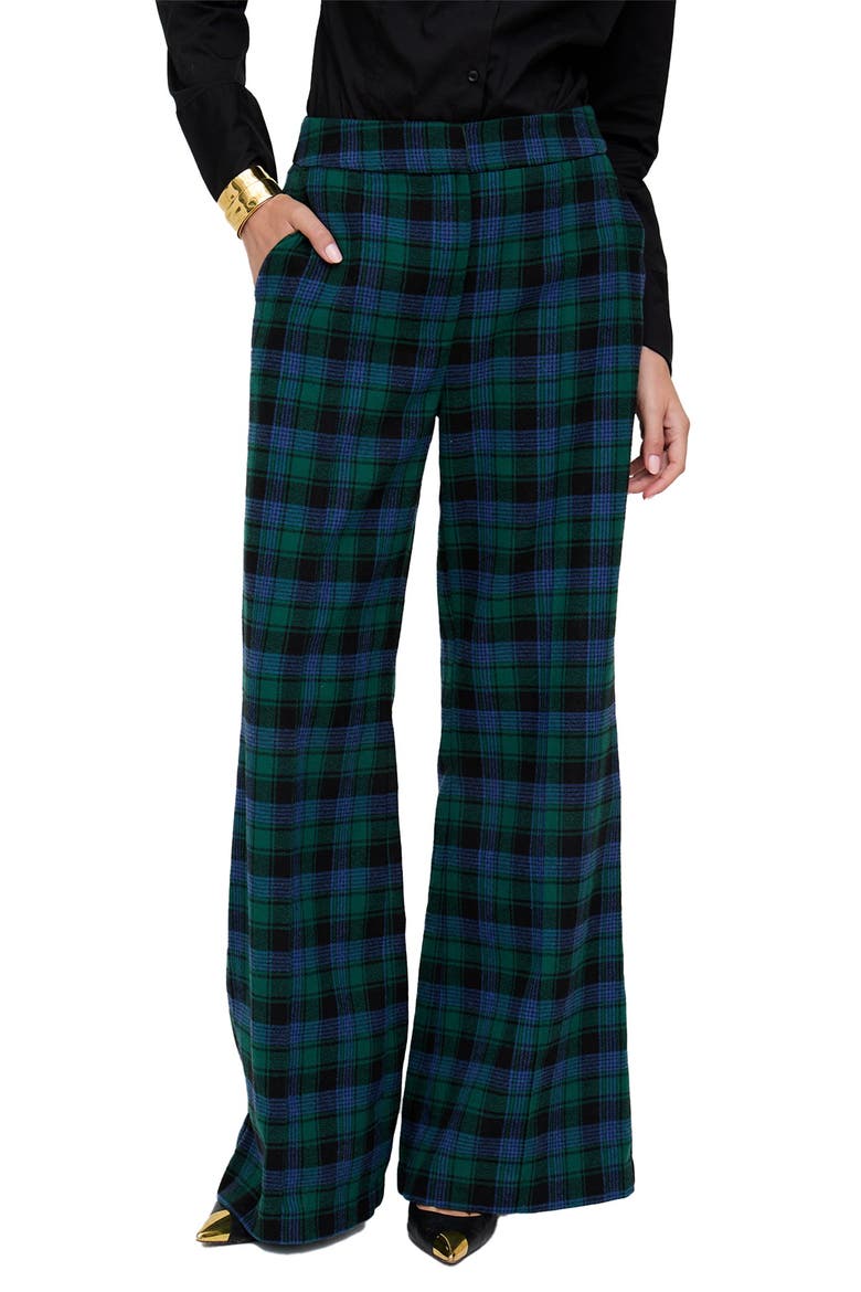 Zena Flared Prince Of Wales Check Print Trouser, Main, color, Blue
