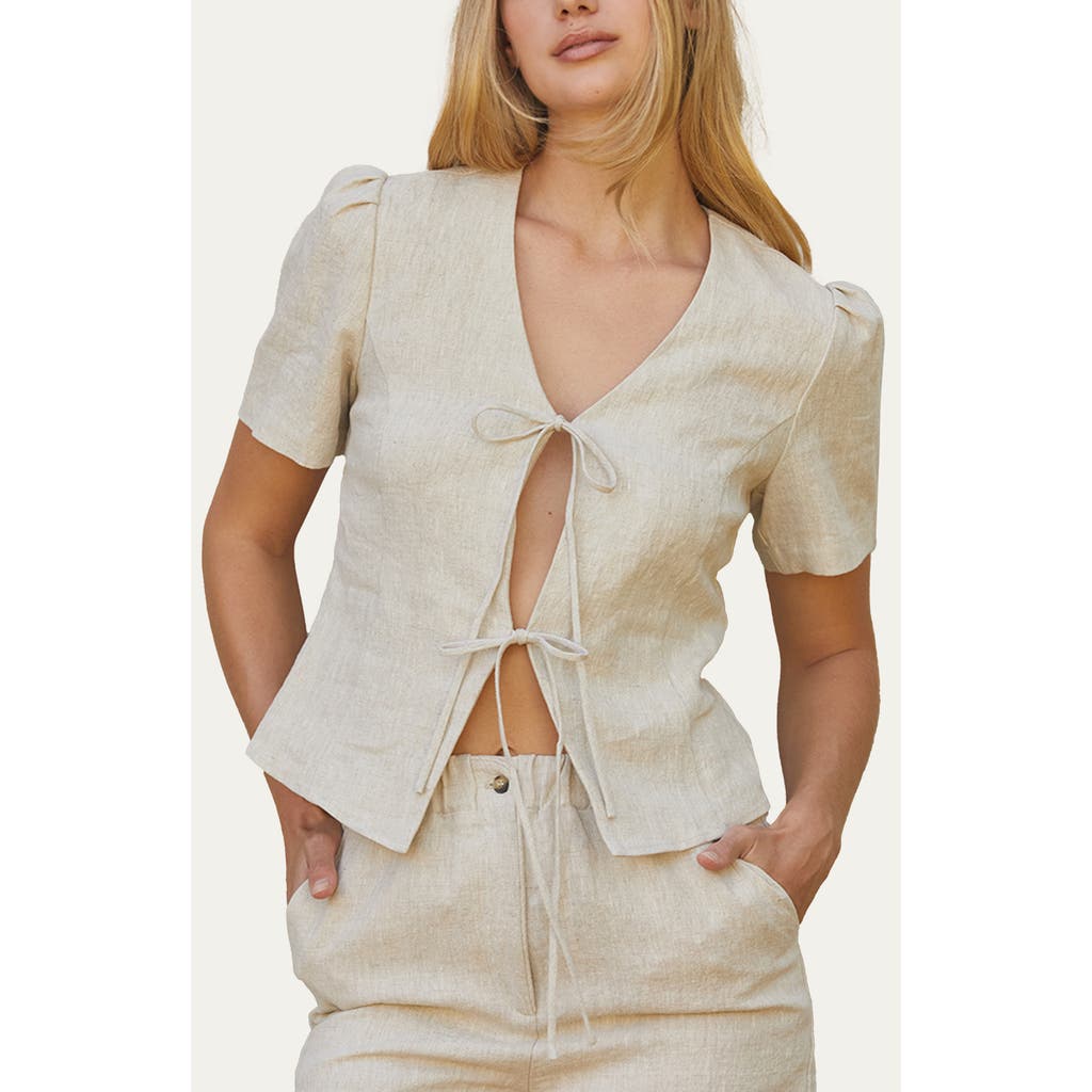 Crescent Gordina Tie Front Linen Top In Oatmeal In Oatmeal