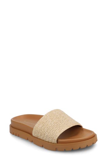 Journee Collection Starr Woven Platform Slide Sandal In Natural