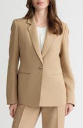 KASPER One-Button Linen Blend Peplum Blazer