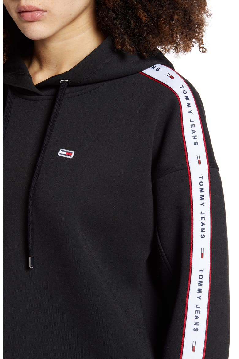 Logo Tape Crop Hoodie, Alternate, color, BLACK