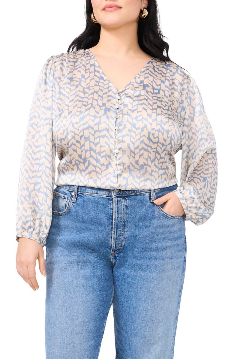 Vince Camuto Abstract Print Satin Button-Up Shirt, Main, color, 