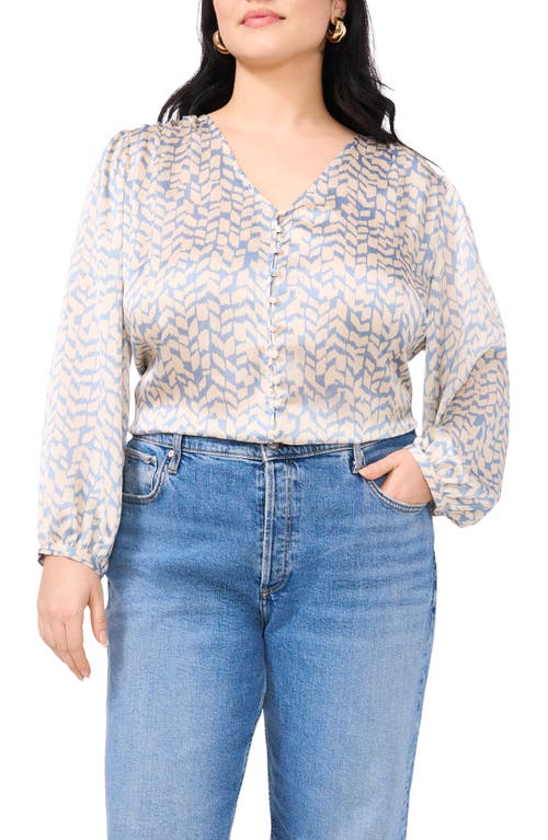 VINCE CAMUTO VINCE CAMUTO ABSTRACT PRINT SATIN BUTTON-UP SHIRT 