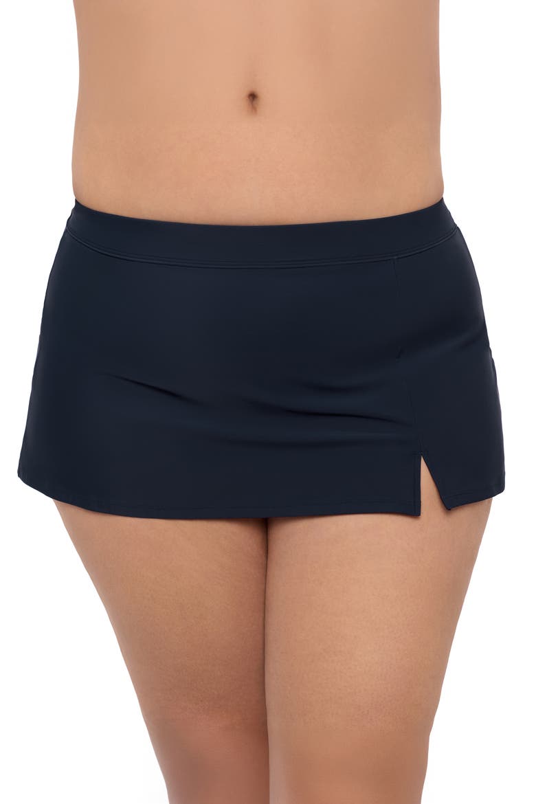 Plus Size Full Coverage Skirted Swimsuit Bottom with Side Slit, Main, color, True Navy