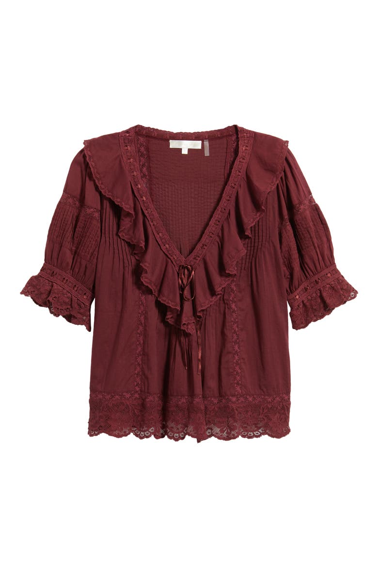 Romilly Ruffle & Lace Top, Alternate, color, SPICED BERRY