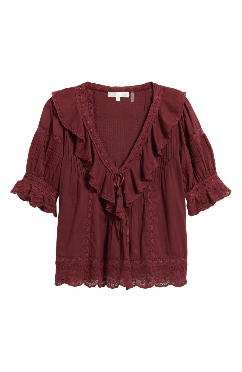LoveShackFancy Romilly Ruffle & Lace Top, Alternate, color, Spiced Berry