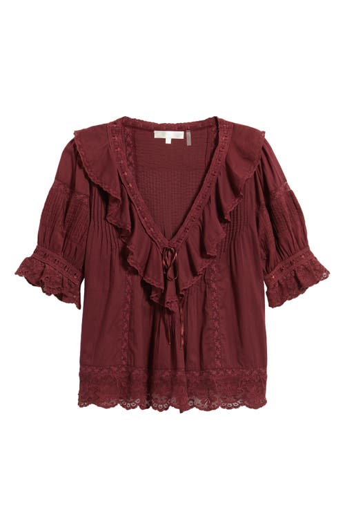 Loveshackfancy Romilly Ruffle & Lace Top In Burgundy