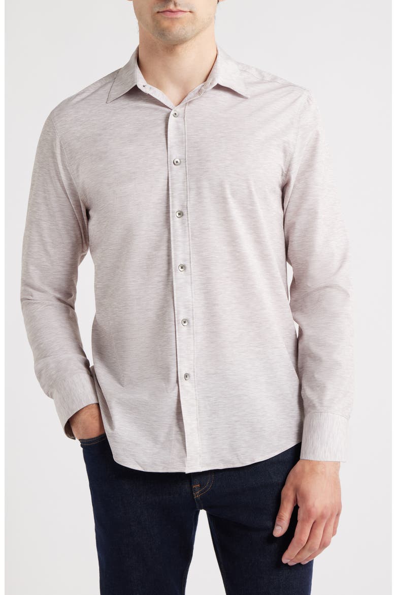 Trim Fit Mélange Performance Button-Up Shirt, Main, color, GREY