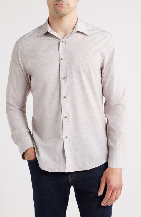 Trim Fit Mélange Performance Button-Up Shirt