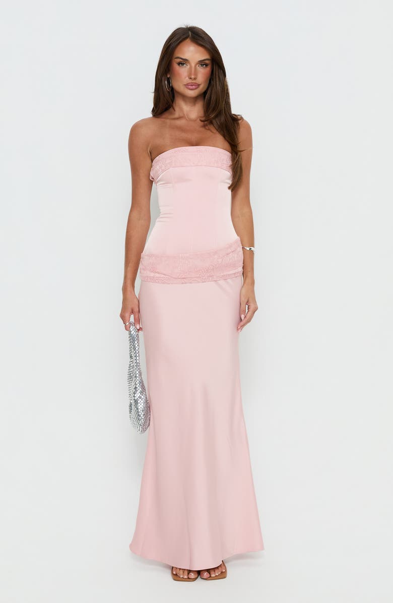 Princess Polly Sura Strapless Lace Detail Maxi Dress, Alternate, color, Pink