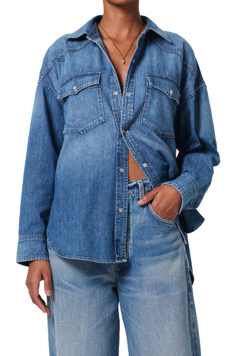 Kayla Western Denim Snap-Up Shirt, Main, color, DOURO