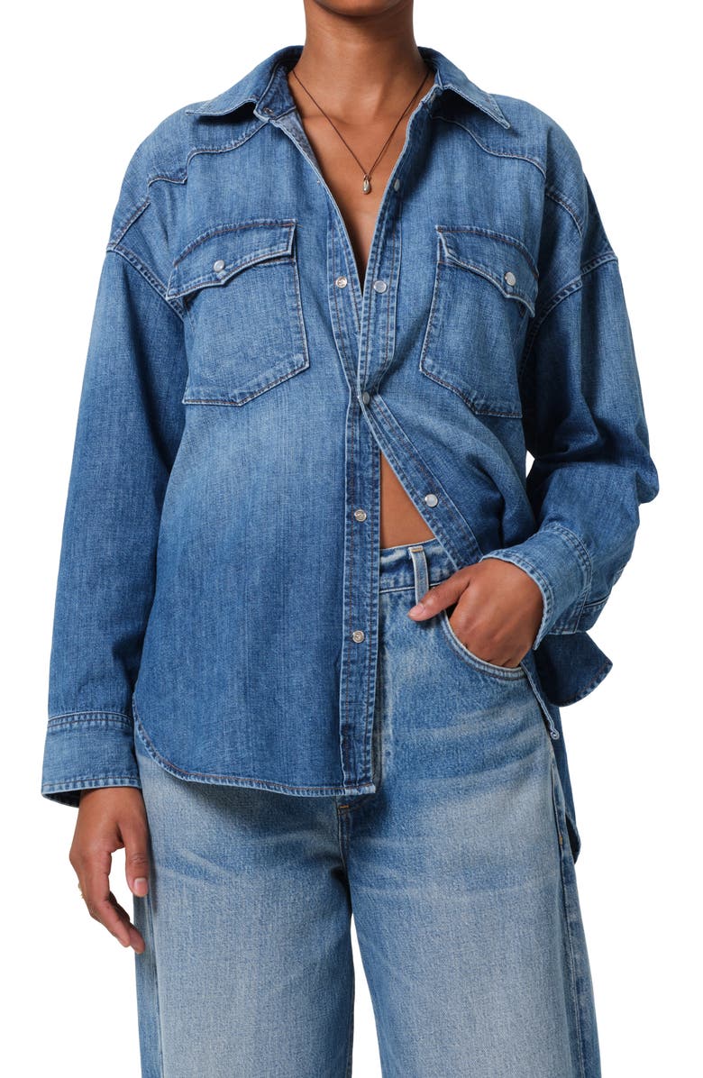 Citizens of Humanity Kayla Western Denim Snap-Up Shirt, Main, color, Douro