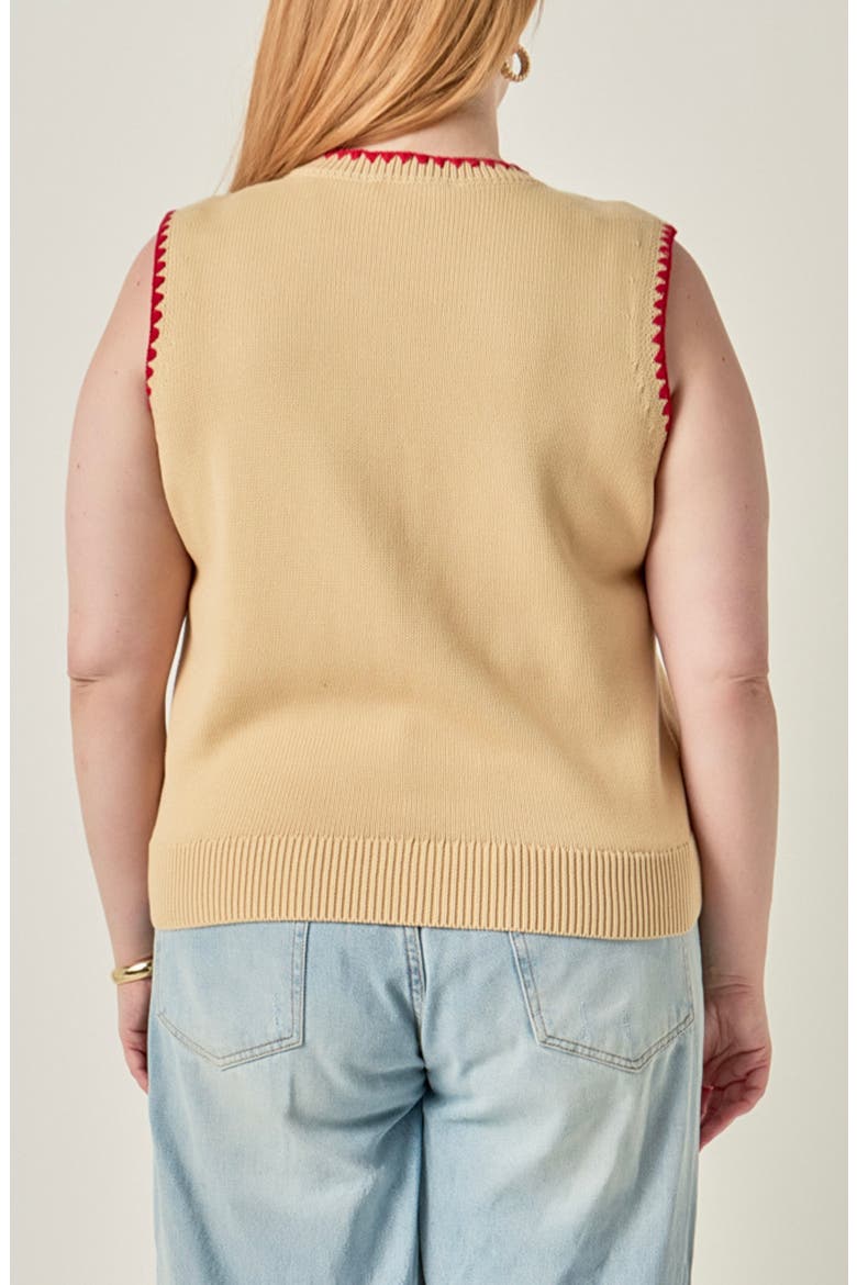 Strawberry Stitch Detail Vest, Alternate, color, BEIGE/ RED MULTI