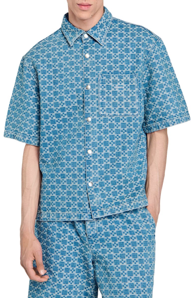 SANDRO Square cross denim shirt, Main, color,