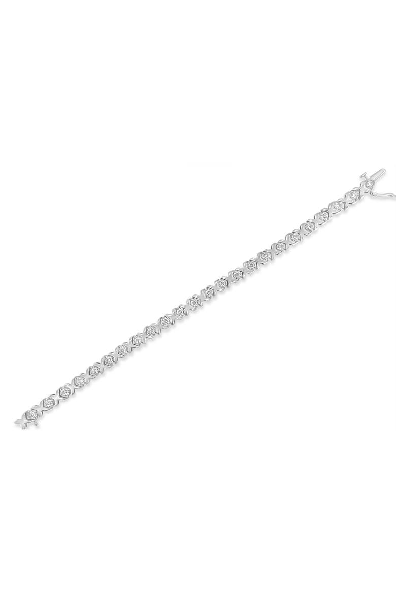 10k White Gold 2.00 Cttw Round-Cut Diamond "XO XO" Link Bracelet, Alternate, color, White