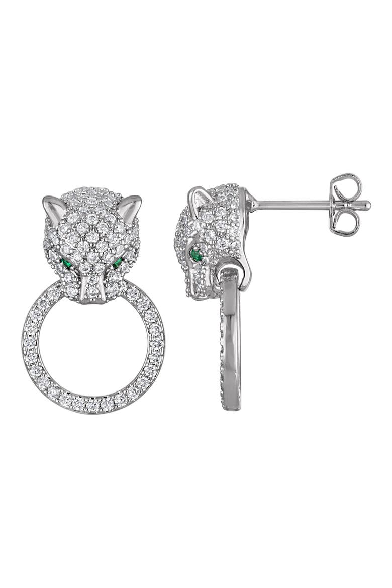 Jaguar Cubic Zirconia Hoop Earrings, Main, color, WHITE