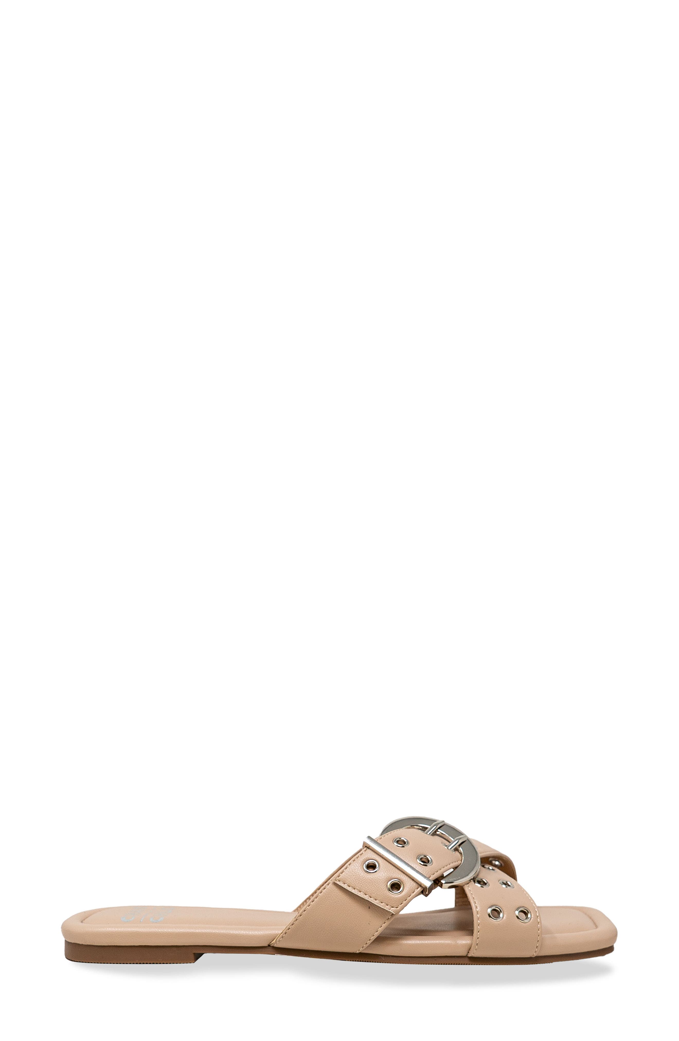 Grommet Cross Strap Slide Sandal, Alternate, color, BEIGE PU