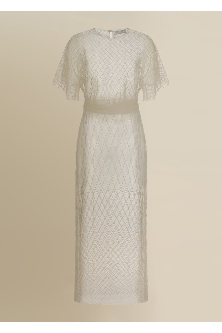 Wraith Ornately Beaded Sheer Tulle Dress, Alternate, color, White