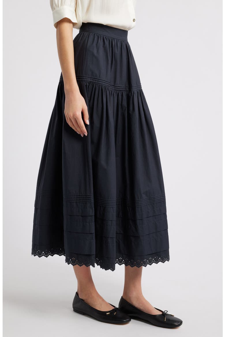 Sebastiane Tiered Organic Cotton Poplin Maxi Skirt, Alternate, color, BLACK