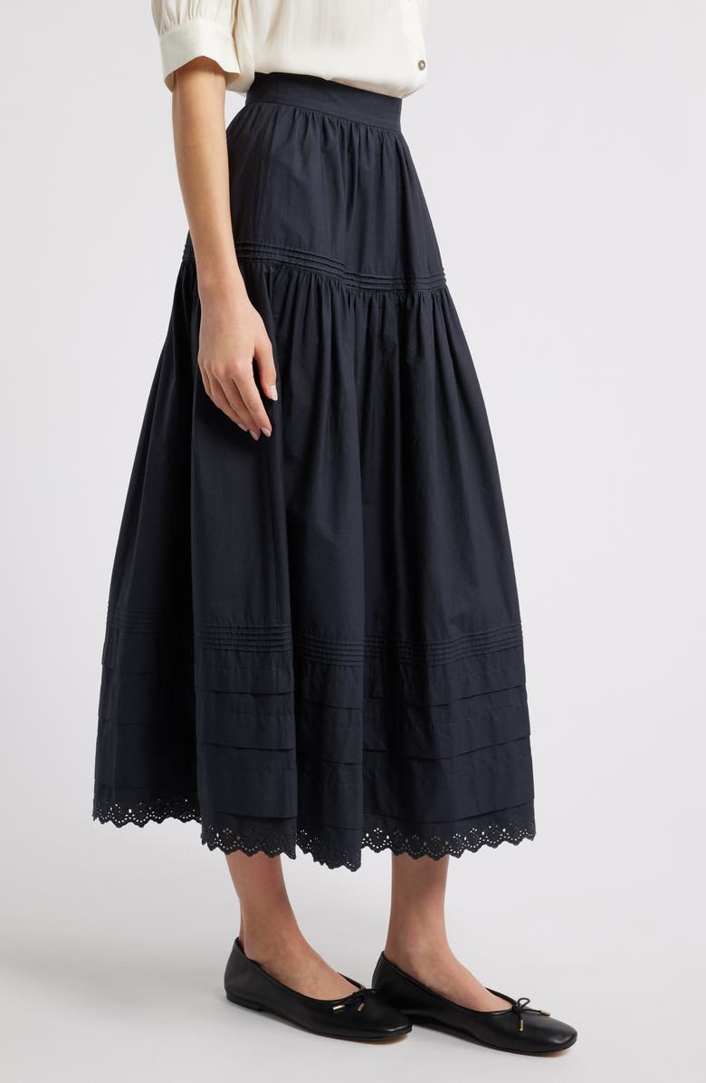 DÔEN Sebastiane Tiered Organic Cotton Poplin Maxi Skirt, Alternate, color, Black