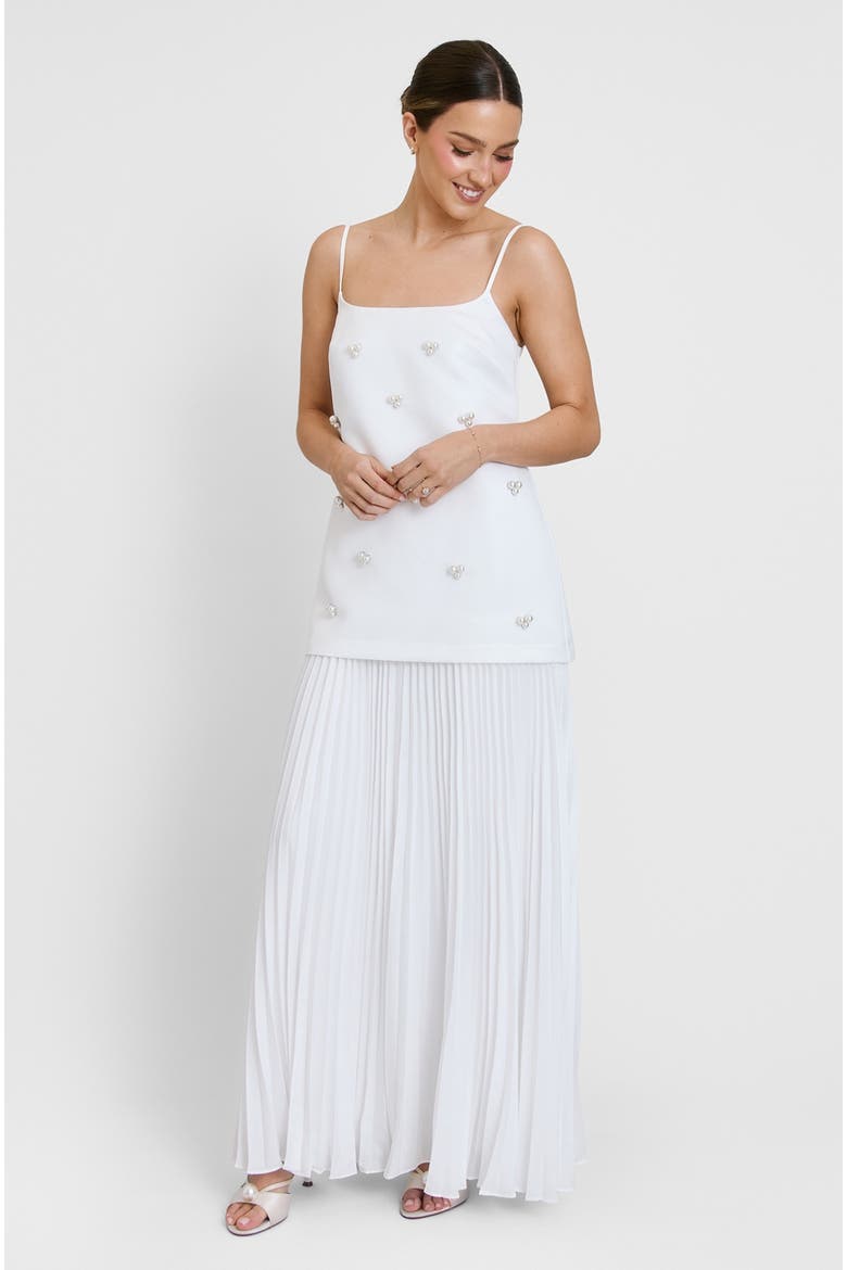Embellished Pearl Strappy Maxi Dress, Alternate, color, White